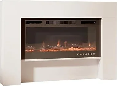 MB Muebles Bonitos, Mueble con Chimenea eléctrica Decorativa Candela para Salón Moderno, Estufa de Bajo Consumo, 1000/2000W, Efecto de Llama Realista con LED, Lacado en Blanco, 127,4x86,6x21 cm