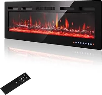 PURFINO Chimenea Eléctrica 36"/92cm – Llama 12 Colores & Crujido, 900W/1800W, Termostato Preciso (15-30°C), Pantalla Táctil & Mando – Ideal para Paredes Multimedia