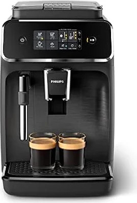 PHILIPS Serie 2200 Cafetera Espresso Automática - 2 Cafés, Pantalla Táctil, Espumador de Leche Clásico, Molinillo Cerámico, Negro Mate (EP2220/10)