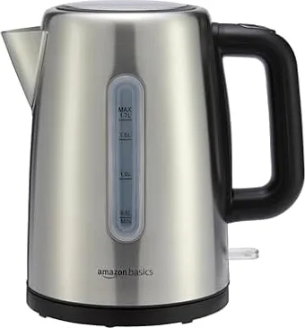 Amazon Basics Hervidor de agua eléctrico portátil de acero inoxidable - 1.7 Litros, Plateado