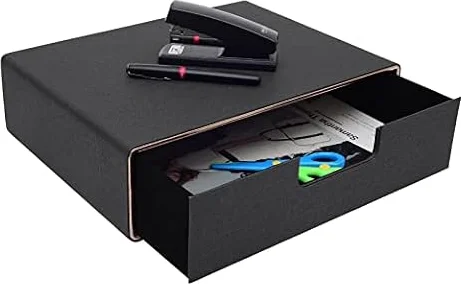 XNONE Cajonera A4 de cuero PU y MDF para documentos y suministros de oficina, organizador de escritorio, mayordomo de escritorio para oficina – sistema de archivo de tablero de fibra y papel, negro