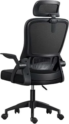 Silla de Oficina, para Gaming, Escritorio Ergonómica con Reposacabezas, Ajustable y con Soporte Lumbar | Respaldo de Malla Transpirable | Reposabrazos Abatibles de 90° | Giratoria 360° (Negro)