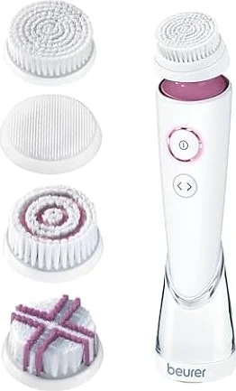 Beurer FC 95 cepillo facial eléctrico, limpieza profunda de poros, cepillo limpiador facial con 4 cabezales, apto para todo tipo de piel, resistente al agua, recargable
