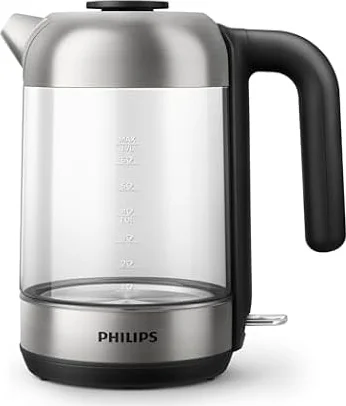 Philips Series 5000 Hervidora de Cristal, 1,7 L Tapa Desmontable, Indicador luminoso Azul, Rellenado Fácil, Indicador de Una Taza, Filtro de Micromalla (HD9339/80)