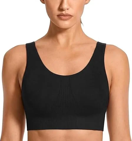 Uniexcosm Sujetadores Deportivos Mujer Impacto Medio Sujetador de Yoga Sin Aros con Relleno Extraíble Transpirable Tirante Deportivo Push up Sujetadores para Correr Yoga Fitness,Negro,M