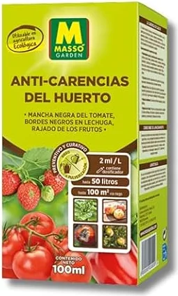 ANTI-CARENCIAS para Huerto ECO 100 ML MUY EFECTIVO | Corrector de Calcio para Tomate, Pimiento, Lechuga y Hortalizas | Previene Enfermedades como bordes negros o Bitter pit | Ecológico | Nexum Market
