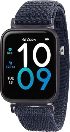 Tikkers Kids Series 13 - Reloj Inteligente con rastreador de Fitness, Reloj Despertador, cámara, conexión GPS, Monitor de frecuencia cardíaca, Contador de Pasos, Pantalla táctil, Correa Riptape Azul