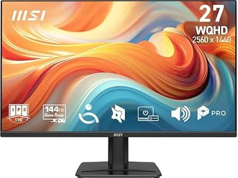 MSI Pro MP275QA E14 de 27" WQHD, 2560 x 1440 IPS, 144 Hz, 1 ms, Compatible con HDR, Adaptive-Sync, Eye-Care, Altavoz Integrado, HDMI 2.0b, DP 1.2a, sin Marco, inclinación Ajustable, Negro