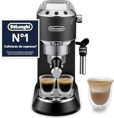 De’Longhi Dedica Style – Perfetto Cafetera Espresso Manual Compacta, Espumador de Leche Manual para Espresso y Cappuccino, Compatible con Monodosis ESE, Panel con Botones, Ancho 15cm, Negro (EC685.BK)