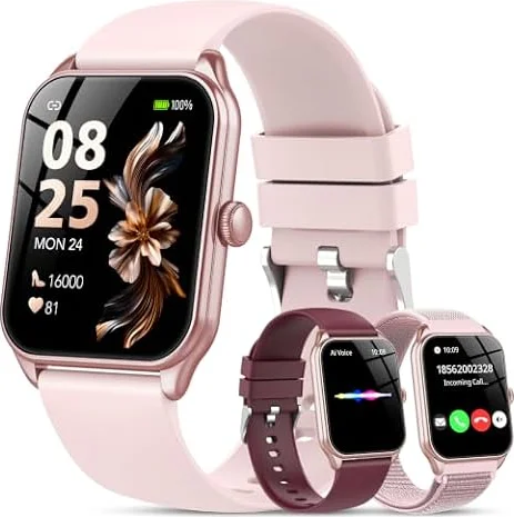 Reloj Inteligente Mujer-3 Correas, Llamadas Bluetooth y Voz AI, Whatsapp Notificación,1.83" Smartwatch Mujer con SpO2 Pulsómetro Monitor de Sueño,120+Modos Deportes, Impermeable IP68 para iOS/Android