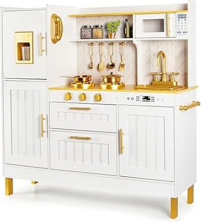 Leomark Cocina de Madera Dorada para Niños con Accesorios Grande/Oro