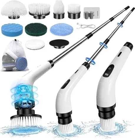 Cepillo De Limpieza Electrico,Cepillo Electrico Limpieza Hogar,Limpiador Giratorio Eléctrico con 8 Cabezales De Cepillo De Repuesto,para Baño, Suelo de Baldosas y Coche