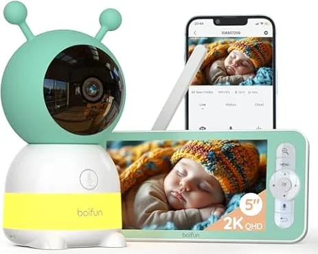 BOIFUN 2K Camara Vigilancia Bebe, Visión Nocturna, Luz Nocturna Infantil