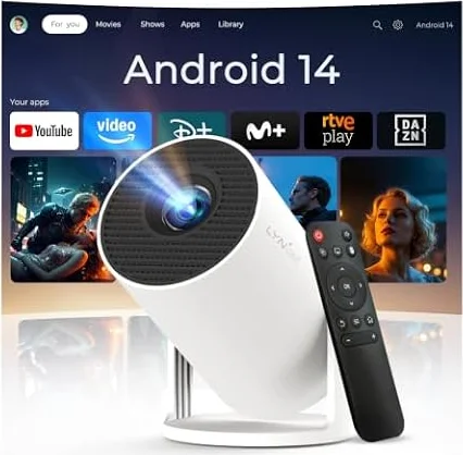 Mini Proyector Portátil - Android 14, 4K Soporte, Wi-Fi 6, Bluetooth 5.4
