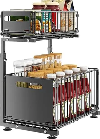YunNasi Organizador Bajo Fregadero Cocina 2 Niveles Metal Negro 1 Pieza