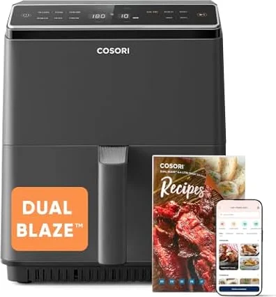 Cosori Freidora de Aire Dual Blaze 6,4L, Doble Resistencia, 11 Modos, WIFI
