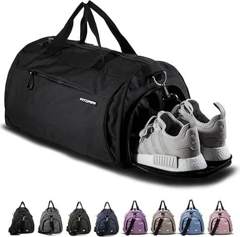 Fitgriff® Bolsa Deporte V1 Mujer y Hombre - Bolso de Gimnasio con Compartimento para Zapatos y Humeda, para Viaje, Entrenamiento - Gym Bag (Black, Small)
