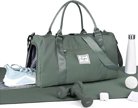 HYC00 Bolsa Gimnasio Deportiva Mujer Hombre Bolsa de Deporte Grande Bolso de Gimnasio con Compartimento Zapatos y Pocket Wet Bolsa Fitness Bolsas de Deporte de Mujer Gym Bag Women,Verde Militar