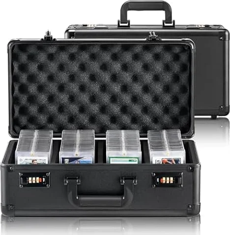 VEVOR Caja de Almacenamiento de Tarjetas Graduadas, 4 Ranuras, Caja de Transporte para Tarjetas Deportivas Graduadas con Divisores de Espuma con Cerradura Codificada para 120 Tarjetas Graduadas PSA