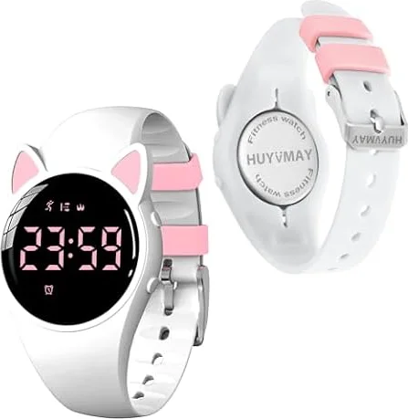 HUYVMAY Reloj rastreador de fitness para niños, niñas, adolescentes, sin aplicación, sin Bluetooth, carga 1 hora para 20 días de uso, reloj podómetro impermeable IP68 con despertador (color blanco)