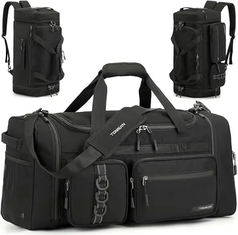 TONRUYN Bolsa Deporte Hombre Mujer 50L Bolsas Viaje 3 en 1 con Compartimento para Zapatos, Compartimento Aislante y Bolsillo húmedo Mochila Gimnasio para Deportes, Fitness, Natación, Negro