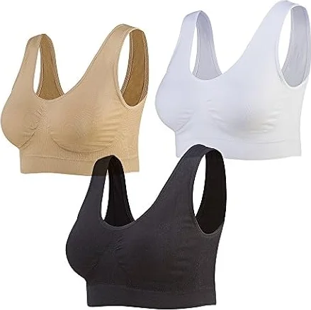 Lemef Sujetador Deportiva sin Costuras Sostén sin Aros con Almohadillas Extraíbles para Mujeres (3 Paquetes)