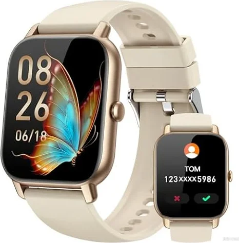 Mindimp Relojes inteligentes para hombres y mujeres, rastreador de fitness con contador de actividad/monitor de sueño, IP68 resistente al agua, reloj inteligente compatible con Android iPhone iOS (oro