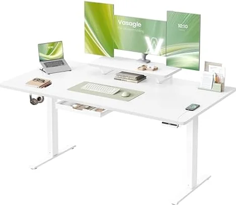 VASAGLE Escritorio Eléctrico Ajustable en Altura, 160 x 80 cm, Cajón