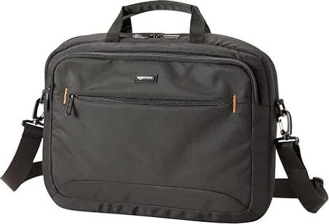 Amazon Basics Maletín Compacto para portátil con Correa para el Hombro y Bolsillos para Accesorios (15,6 Pulgadas, 40 cm), Negro, 1 Unidad