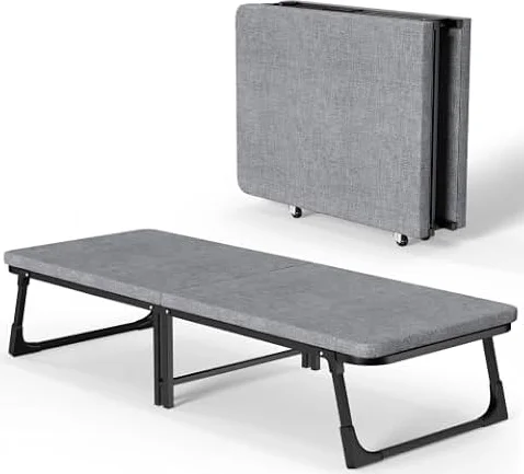 DRYFEEDO Cama de Campamento Plegable para Adulto, 60 x 180 cm, Cama supletoria compacta con estructura metálica reforzada y ruedas, Dormir Portátil Casa Oficina Camping, Gris