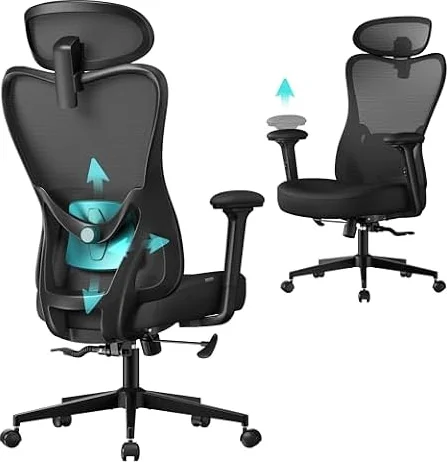 SONGMICS Silla de Oficina Ergonómica, Altura Ajustable, Carga de 150 kg