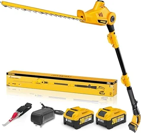 Alloyman Cortasetos Telescópico de Batería 20V MAX, Cortasetos de Barra Inalámbrico con Cuchilla 40 cm, 2 Baterías 4,0 Ah y Cargador, Barra Extensible 2,4 m para Setos y Arbustos