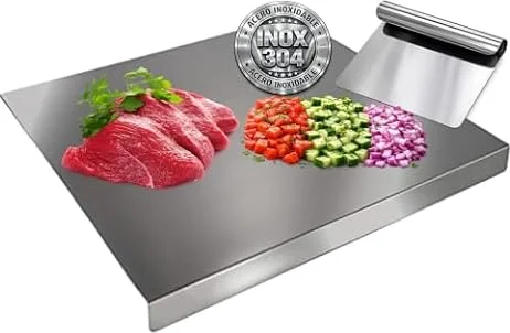 PACK Espátula + Tabla de Cortar Acero Inoxidable 40x30 cm - Higiénico y Antibacteriano - Ideal para Carne, Frutas, Verduras o Amasar - Fácil de Limpiar (PACK TABLA + ESPÁTULA)