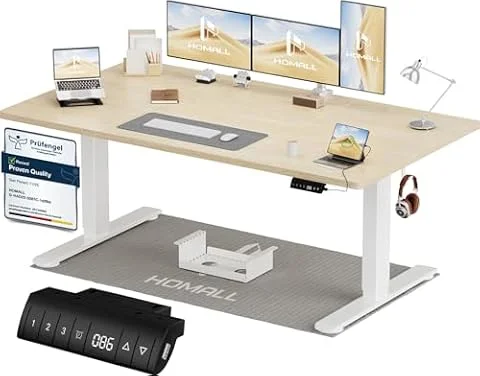 Homall Escritorio de Altura Regulable de 160 x 80 cm con Puerto de Carga USB-A, Escritorio eléctrico con Bandeja de gestión de Cables, Escritorio de pie con 3 Funciones de Memoria, Escritorio para