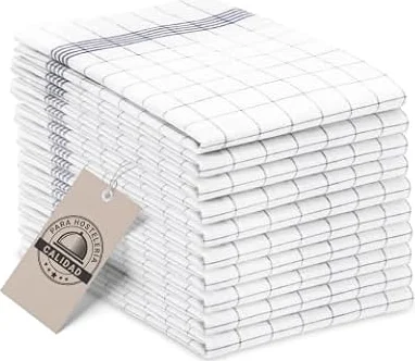 ZOLLNER Juego de 10 paños de Cocina de algodón de 50x70 cm - Muy absorbentes y duraderos - Lavables hasta 95 °C - a Cuadros Grises y Blancos - Calidad gastronómica - Oeko Tex®