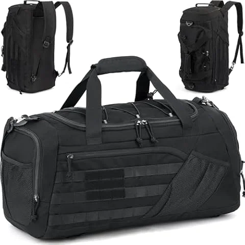 TONRUYN Bolsa Deporte Hombre 45L Mochila Gimnasio Táctica Militar Bolsa de Viaje con Compartimento para Zapatos + Separada Seco y Humedo para Natacion, Fitness, Fin De Semana, Negro