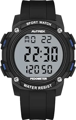 AVTREK Reloj podómetro impermeable para caminar, no requiere aplicación/Bluetooth, rastreador de fitness deportivo con pantalla LCD, números grandes de millas y calorías (negro)
