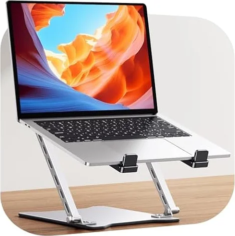 Babacom Soporte Portatil Escritorio Ultra Delgado y Portátil, Base Ajustable en Altura con Soporte de Doble Barra, Laptop Stand Plegable con Refrigeración, Compatible con MacBook/Tableta (10-15.6")