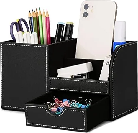 GORESE Portalápices de escritorio - Soporte para lápices de oficina, organizador de escritorio, accesorios de escritorio, suministros de oficina, decoración organizativa (negro 2)