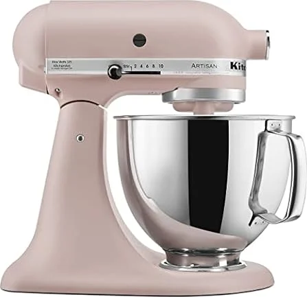KitchenAid Artisan Series KSM150PS - Batidora de pie con cabezal inclinable de 5 cuartos de galón, con escudo de vertido, color rosa pluma