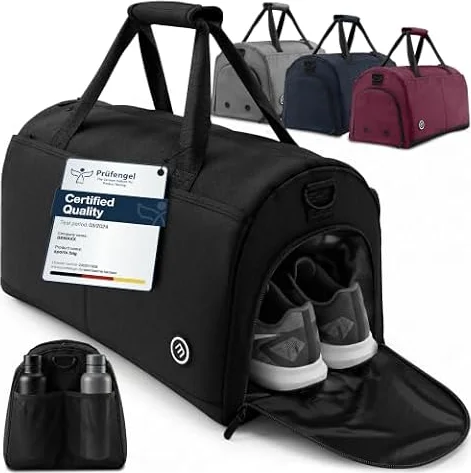 bemaxx Bolsa Deporte Hombre Mujer Bolsas de Viaje con Compartimento para Zapatos y Ropa Mojada | Bolsa de Entrenamiento Deportiva Fitness Gym Gimnasio Natación Piscina Duffle Bag Travel | 30 L, Negro