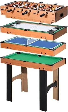 HOMCOM Mini Mesa Multijuegos 4 en 1 para Adultos 92x78x80cm Natural Negro