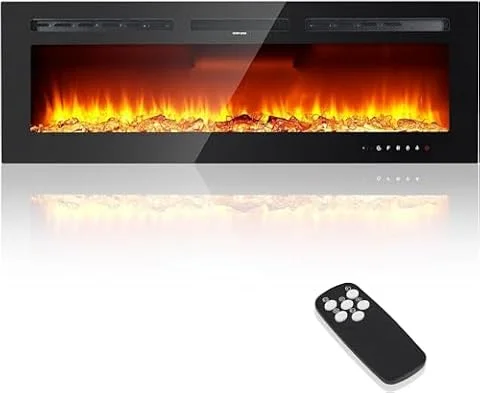 Chimenea Eléctrica 3D Chimenea de Pared Eléctrica de 50" (127 cm) con Calefacción, 12 Modos de Color LED Efecto Llama, Estufa de Chimenea de 900/1800 W, Chimenea Empotrada y Montada en Pared
