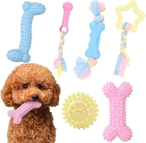 Youery 6 Pcs Juguetes Masticables para Dentición de Cachorros Juguetes de Caucho Natural para Perros, Juguete Masticable para Perros Indestructible para Perrito ​Pequeño Medio y Masticadores Agresivos