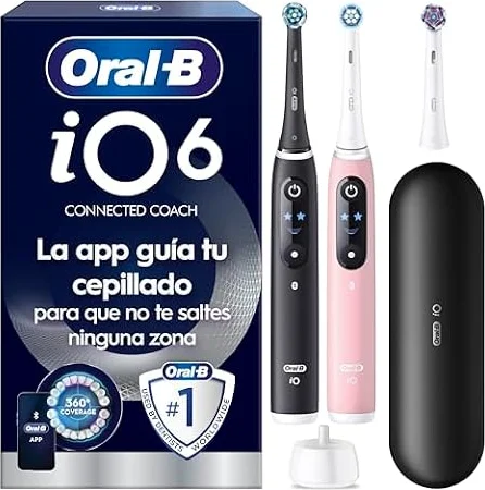 Oral-B iO 6 Cepillos de Dientes Eléctricos, Negro y Rosa, Pack de 2