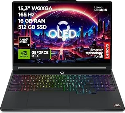 Lenovo Legion 5 Gen 11 - Portátil Gaming IA 15.3" OLED (AMD Ryzen 7 250, NVIDIA GeForce RTX 5060, 165Hz, 16GB RAM, 512GB SSD, Wi-Fi7, Sin Sistema Operativo) QWERTY Retroiluminación RGB, Español-Negro