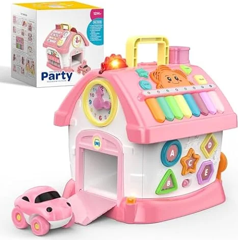 Juguetes Niñas 1 Año: Juegos Sensoriales Educativos para Niñas 1 2 3 Años, Juguete Montessori 6 en 1 Multifunción con Música, Reloj, Luz, Teléfono y Coche, Regalo Bebe 1 Año para Cumpleaños (Rosa)