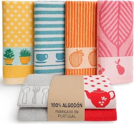KRAPPS - Paños de Cocina 100% Algodon Fabricado en Portugal - Trapos Cocina Algodon, Paños Cocina Algodon Rizo, Trapos de Cocina, Toallas Cocina