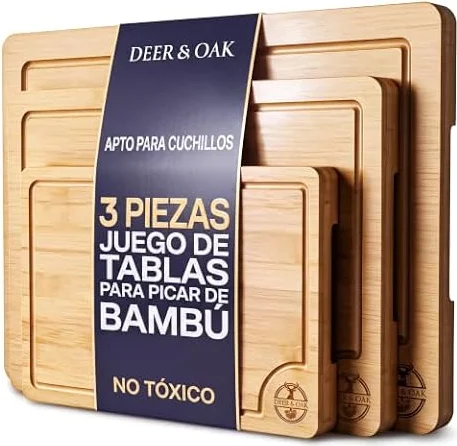 Deer & Oak Set 3 Tablas de Cortar Bambú 33x24, 28x20 y 22x15 cm