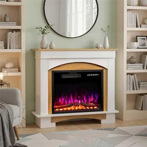 HOMAVO 23" Chimenea Eléctrica con Calefacción, 1000W/2000W Chimenea Decorativa, 12 Colores de Llama 3D, 4 Colores de Fuego de Madera, Control Remoto, Incluido Mueble Chimenea